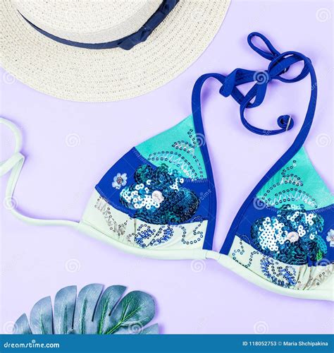 Summer Holiday Background Tropical Summer Concept With Fashion Accessories Bikini Leaves On