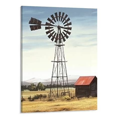 Shiartex Farmhouse Picture Wall Art Framed Rustic Country Barn Windmill Print Farm Landscape