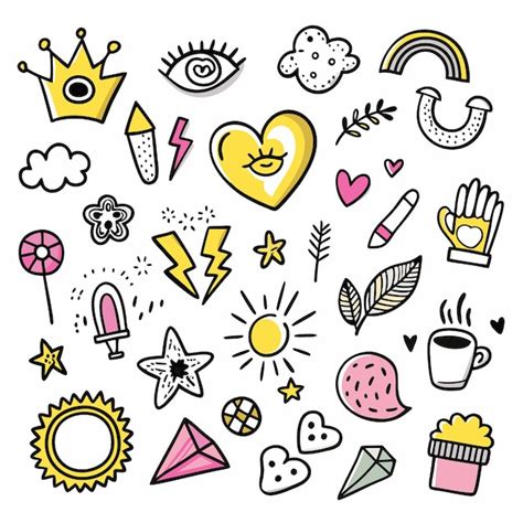 Premium Vector Hand Drawn Cute Doodle Stickers Collection