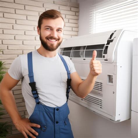 Hombre sonriente técnico mostrando el pulgar hacia arriba la