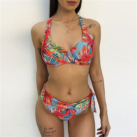 Bikini For Women Lace Up Push Up Padded Bra Beach Bikini Set Swimsuit