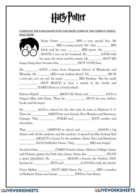 Harry Potter Past Simple Exercise Simple Past Tense Learn English