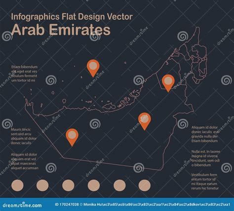 Infographics United Arab Emirates Map Outline Flat Design Color Blue