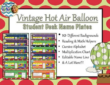 Vintage Hot Air Balloon Name Plates By The Teaching Momma TPT