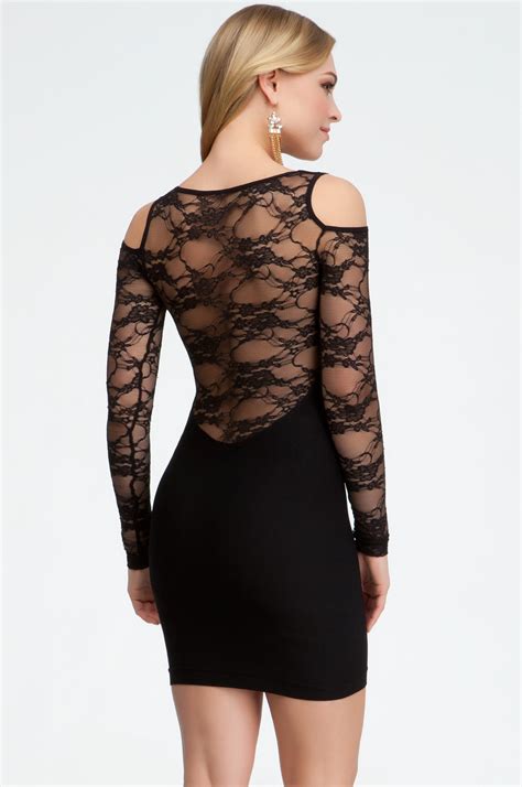 Bebe Cold Shoulder Lace Inset Dress In Black Lyst