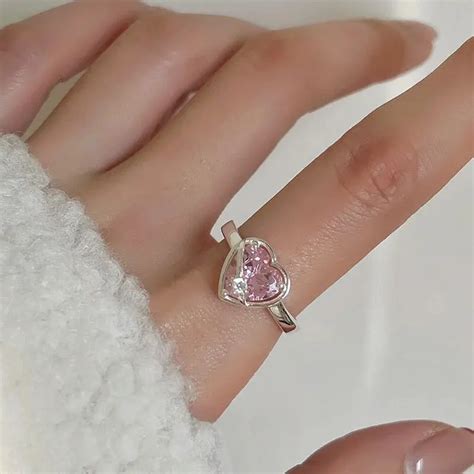 Anillo De Circ N De Coraz N Rosa Para Mujer Anillo Abierto De Melocot N