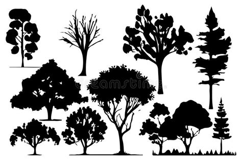 Trees and Forest Silhouettes Set Isolated Vector Illustration Stock ...