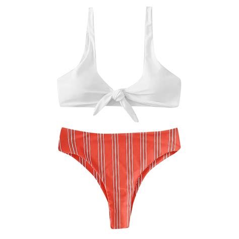 Split Bikini Female Swimsuit Stripe Sexy Solid Color Women S Swimwears
