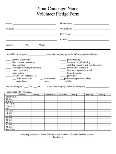 Fillable Online Iaff Your Campaign Name Volunteer Pledge Form Iaff Iaff Fax Email Print