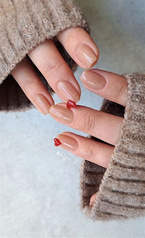 30 Love Inspired Nail Aesthetics 3D Red Heart Nude Nails
