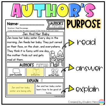 Author S Purpose Reading Comprehension Worksheets By Kinders Hero