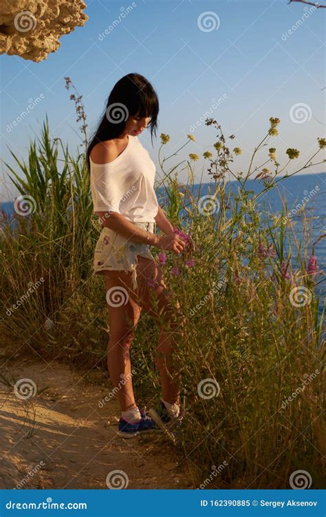 Hot Brunette Posing Near The Sea Stock Image Image Of Curvy Nice 162390885