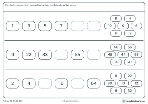 Ficha de series lógicas de números para primaria Mundo Primaria