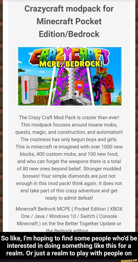 Crazycraft Modpack For Minecraft Pocket Edition Bedrock The Crazy Craft