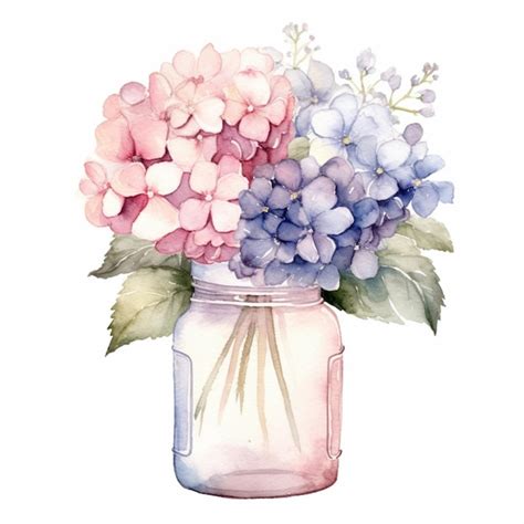 Premium Photo | There is a watercolor painting of a mason jar with flowers generative ai