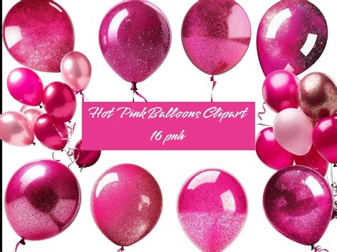 Hot Pink Balloons Clipart Glitter Balloon Png Digital Etsy