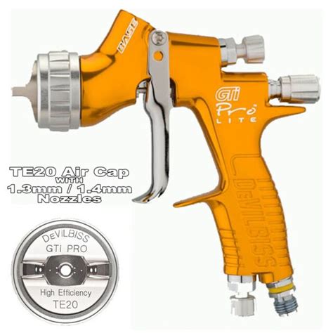 Devilbiss Gti Pro Lite Spray Gun Gold Clear Coat Te20 1 3 And 1 4mm Ebay