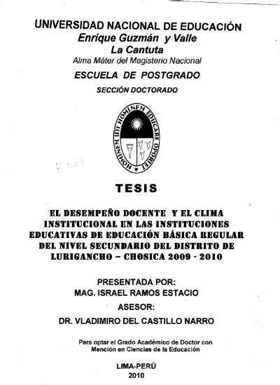 El Desempe O Docente Y El Clima Institucional En Las Instituciones