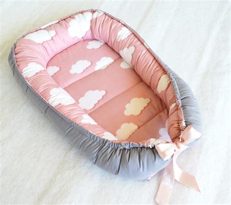 Handmade Double Sided Pink And Gray Organic Baby Nest Bed