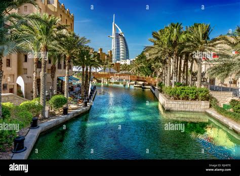 View Of Burj Al Arab Hotel And Madinat Jumeirah Hi Res Stock