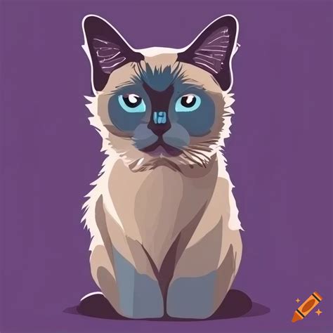 Blue Point Siamese Cat In Modern Vector Art Style With Playful Pose On