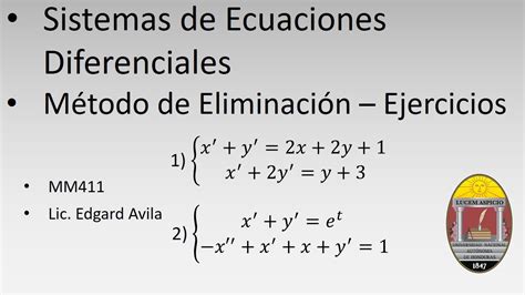 Sistemas de Ecuaciones Diferenciales Método de Eliminación Parte 2