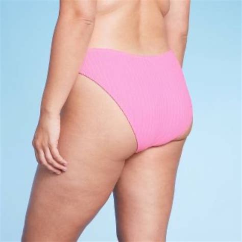 Wild Fable Swim Wild Fable Pink Plisse Textured High Leg Cheeky Bikini Bottom Womens Size