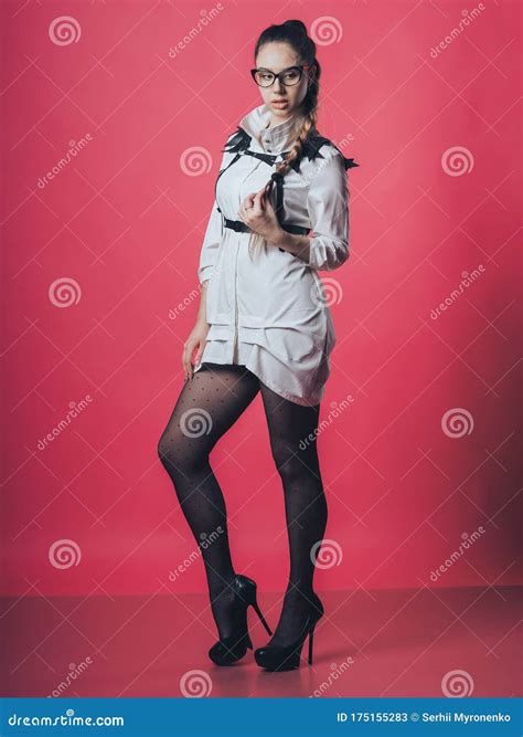 Brunette Girl Posing At The Pink Background Stock Image Image Of Fetish Adult