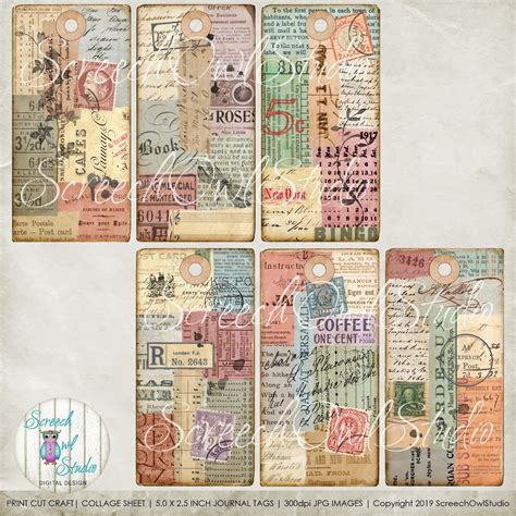 Collage Sheet Journal Tags Junk Journal Ephemera T Tags Paper Craft