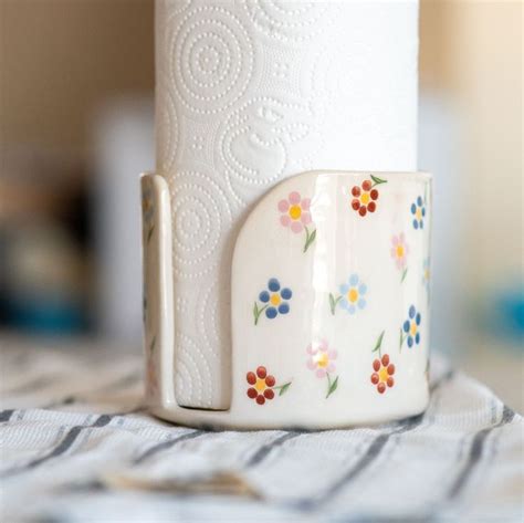 Paper Towel Holder Handmade Towel Rack Floral Ceramic Bathroom Decor Etsy In 2024 Paper