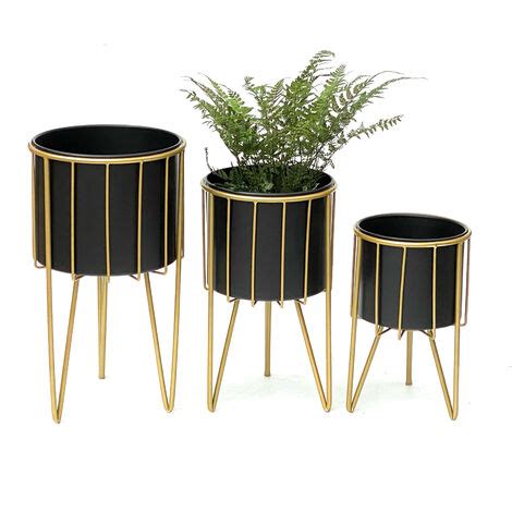 DanDiBo Sgabello Per Fiori Con Vaso In Metallo Oro Nero Rotondo Set Di