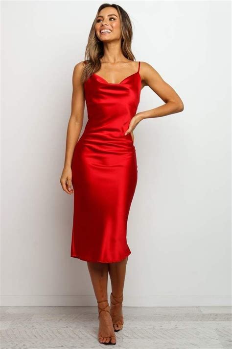 Red Satin Slip Dress Midi Dresses Images 2022