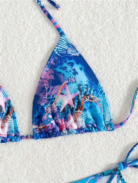 Conjunto De Mai Bikini Sexy Feminino Al As E Ta A Tri Ngulo Amarrado Estampado Para Ver O