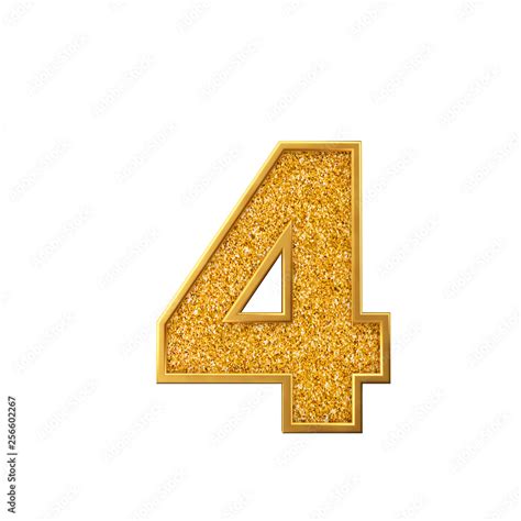 Gold Glitter Number 4 Shiny Sparkling Golden Number 3d Rendering