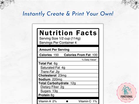 Nutrition Facts Editable Nutrition Label Nutritional SVG Etsy