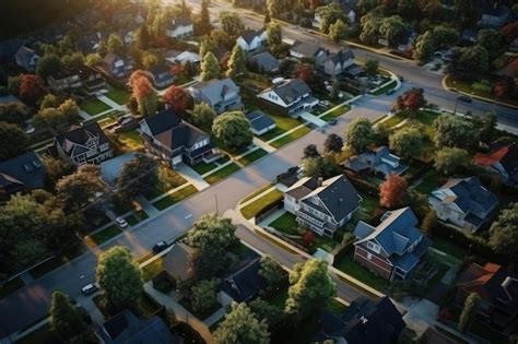 Premium Ai Image Top View Of Suburban Neighborhood Ai Generated