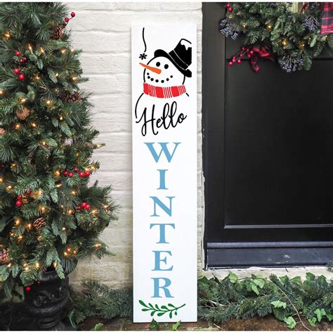 Hello Winter Snowman Wooden Porch Sign Etsy