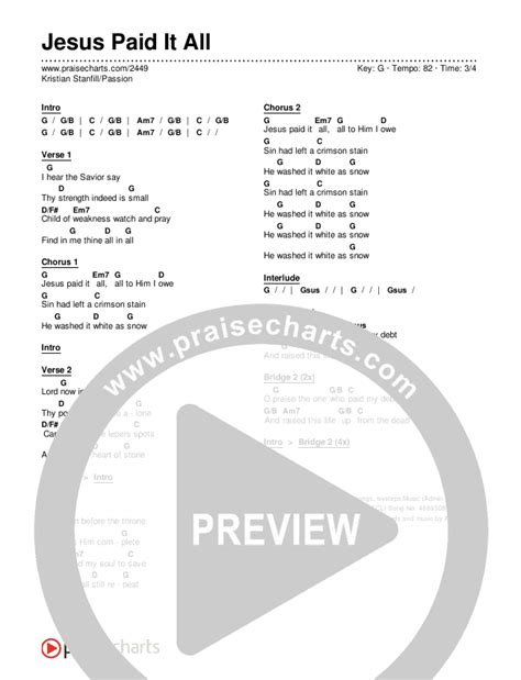 Jesus Paid It All Chords PDF (Kristian Stanfill / Passion) - PraiseCharts