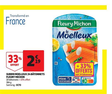 Promo Surimi Moelleux 24 Bâtonnets Fleury Michon chez Auchan