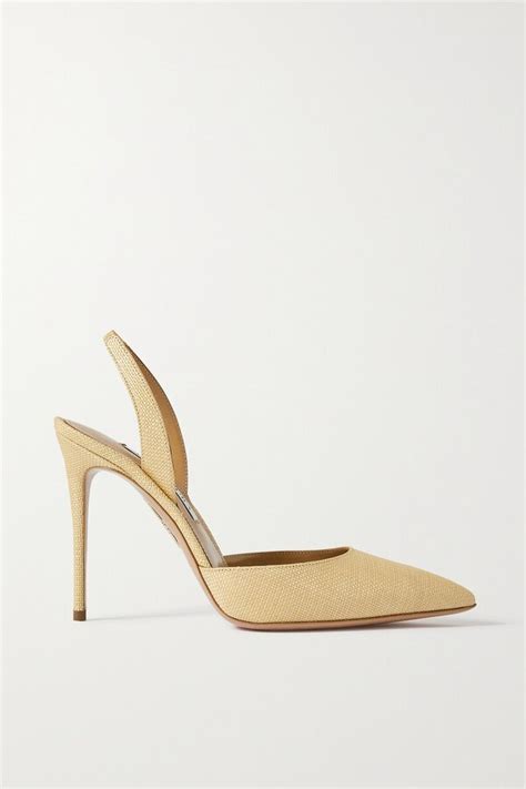 AQUAZZURA So Nude Raffia Slingback Pumps Editorialist