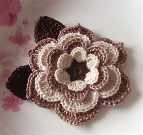 Crochet Flower Inches With Leaves Yh Etsy Crochet Flower