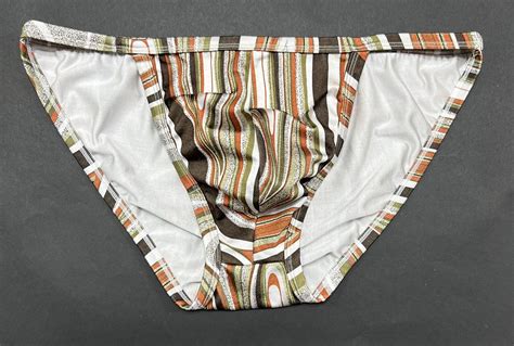 Vintage 80s String Bikini Tanga Brief Underwear Stripes Mens Size L XL RARE EBay