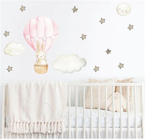 Bunny And Hot Air Balloon Nursery Bunny Decal Bunny Fabric Decal Nursery Hot Air Balloon