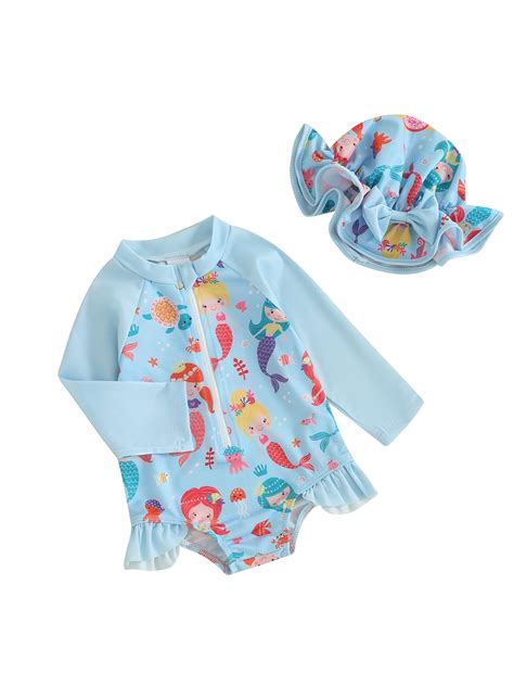 Caitzr Baby Girls Swimsuit Strawberry Print Long Sleeve Bikini With Hat Newborn Swimwear For