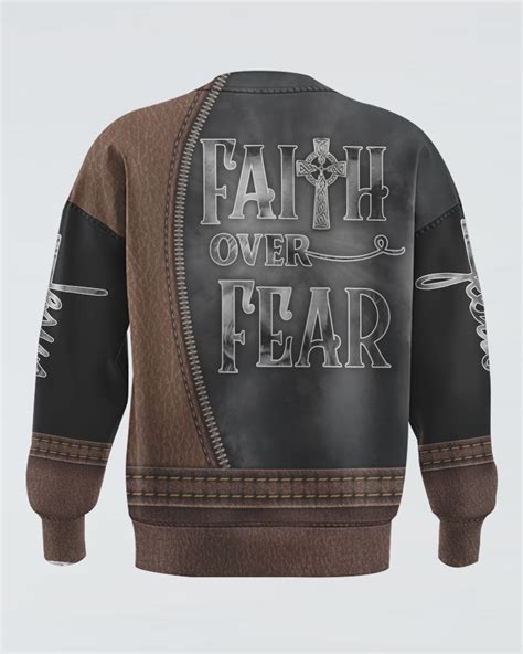 Faith Over Fear Jesus Cross Leather Mens Christian Sweatshirt Faith