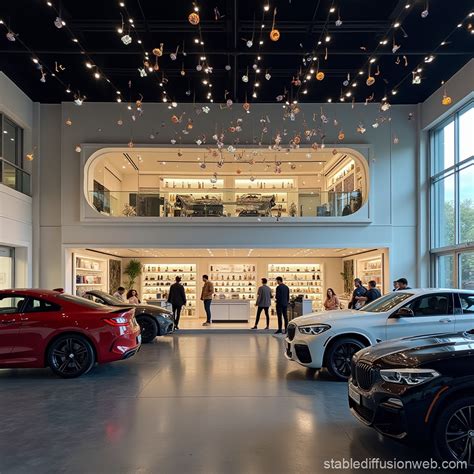 Perfumery and BMW Dealership Scene with Flying Notes | Stable Diffusion ...