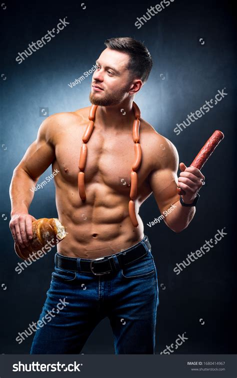 Bodybuilder Naked Torso Smoked Sausage One Stock Photo Shutterstock