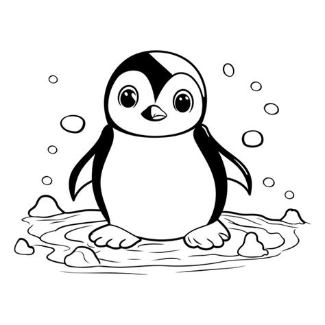 Premium Vector | Penguin cartoon on ice black and white vector illustration