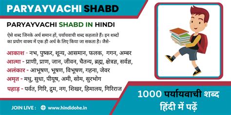 Paryayvachi Shabd In Hindi 100 पर्यायवाची शब्द हिंदी में