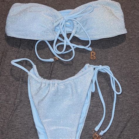 Sparkly Light Blue Two Piece Bikini Top Can Be Worn Depop